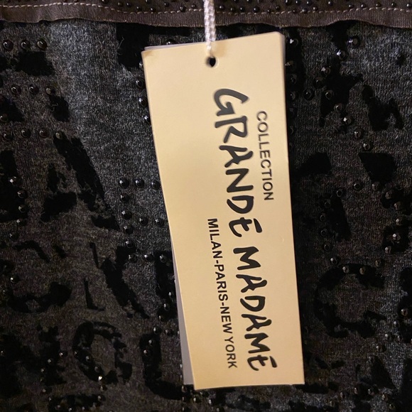 Grande Madame taupe & grey crew neck long sleeved top with letters & black gems - Picture 4 of 12